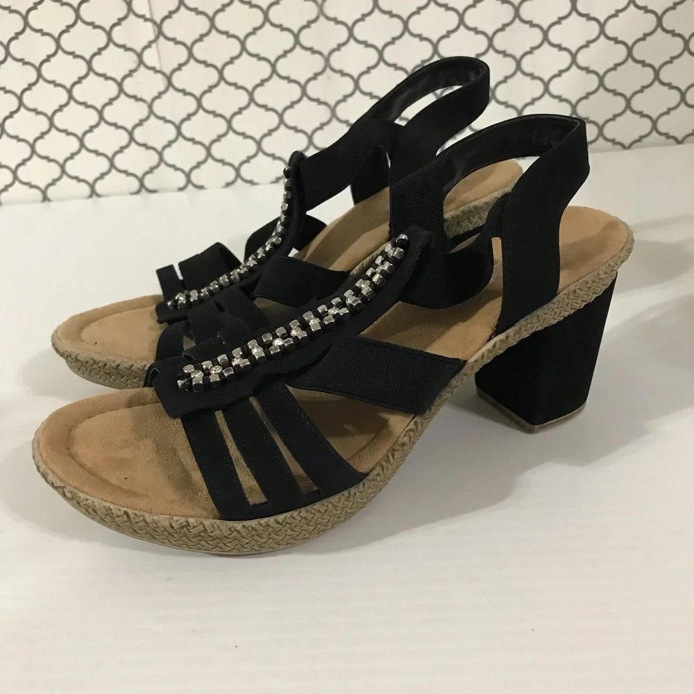 NWOT rieker Black Embellished Slingback Heeled Sandals - Women Size 36